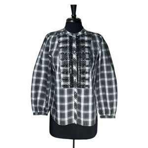 J.CREW Womens Shirt Button Up Tartan Plaid Check Embellished Sequin Preppy Top S
